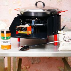 Kit à paella -bbq40 pour 10 personnes - Plat Acier - Couvercle