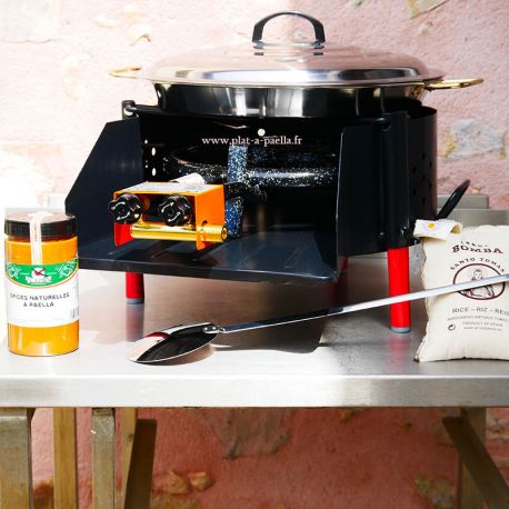 Kit à paella -bbq40 pour 10 personnes - Plat inox - Couvercle