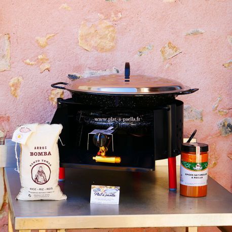 Kit à paella -bbq40 pour 12 personnes - Plat emaillé - Couvercle - Thermocouple