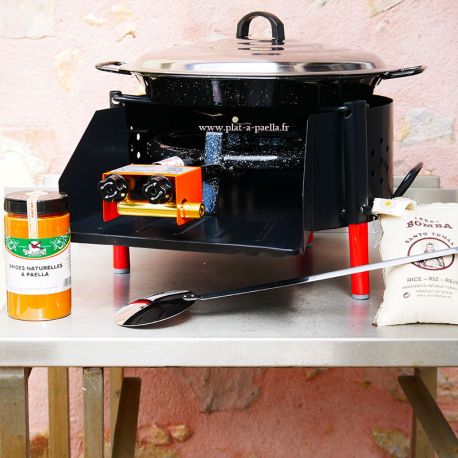 Kit à paella -bbq40 pour 12 personnes - Plat emaillé - Couvercle