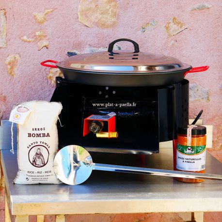 Kit à paella -bbq40 pour 12 personnes - Plat antiadhérent - Couvercle