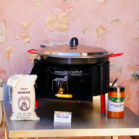 Kit à paella -bbq40 pour 16 personnes - Plat Acier - Couvercle - Thermocouple