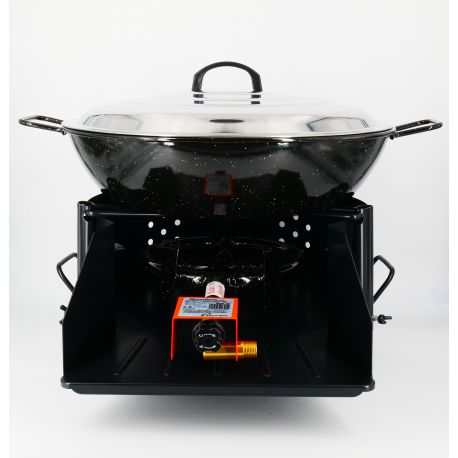 Kit Poêle creuse - BBQ40 pour 16 personnes - Plat creux émaillé 40cm - Couvercle