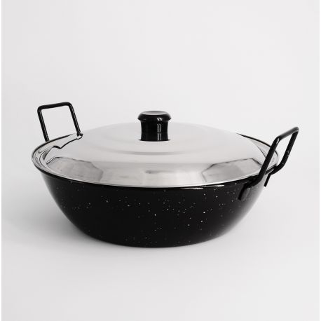 Poêle creuse émaillée 20cm avec couvercle Inox - Garcima