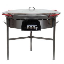 Kit à paella - 120 personnes - Pare-flamme inox - Plat acier - couvercle