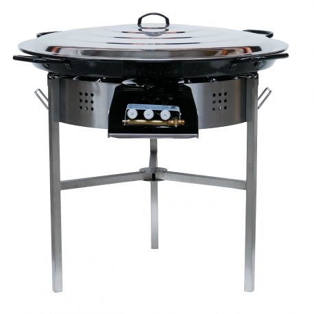 Kit à paella - 120 personnes - Pare-flamme inox - Plat émaillé - veilleuse - thermocouple - couvercle