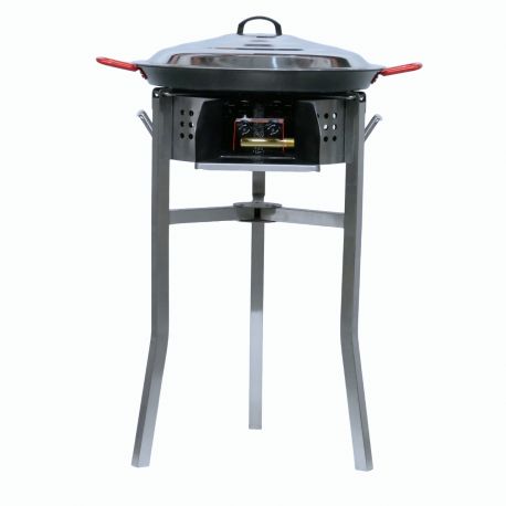 Kit à paella - Pare-flammes inox - 20 personnes - Plat anti-adhérent et couvercle inox