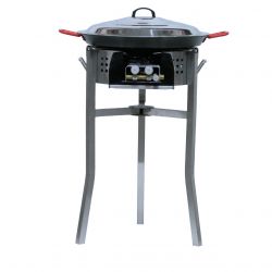 Kit à paella - Pare-flammes inox - 20 personnes - Plat anti-adhérent et couvercle inox - thermocouple