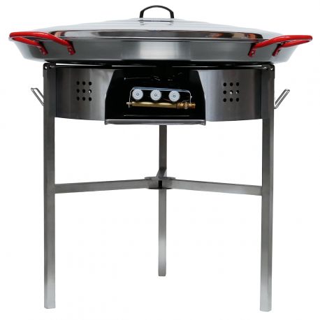 Kit à paella 85 personnes - Pare-flammes inox - Plat acier - veilleuse - thermocouple