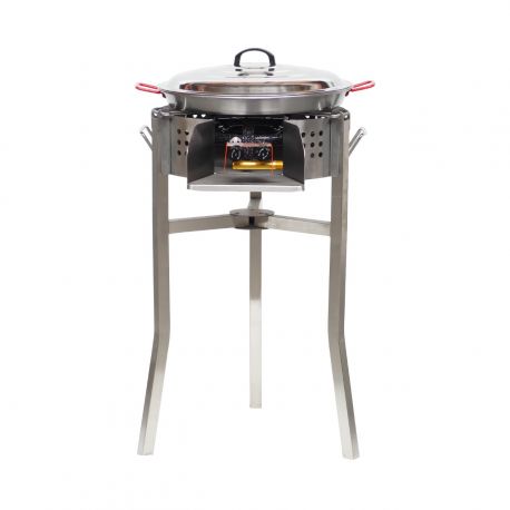 Kit à paella - BBQ INOX 45 cm - Plat acier - Couvercle- pour 12 personnes 
