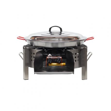 Kit à paella - BBQ INOX 45 cm - Plat acier - Couvercle- pour 12 personnes 