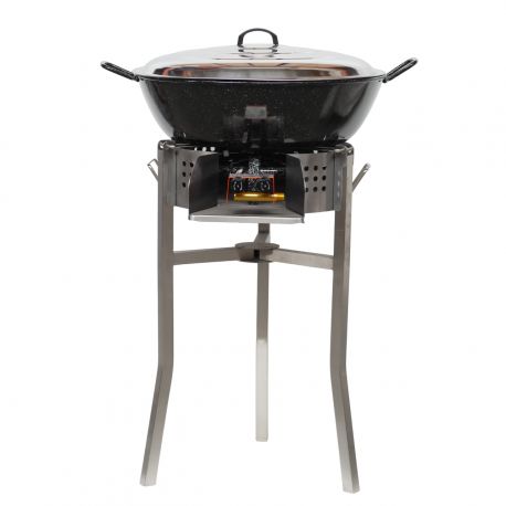 Kit Poêle creuse - BBQ45 inox - 50 personnes - Plat creux émaillé 60cm - Couvercle