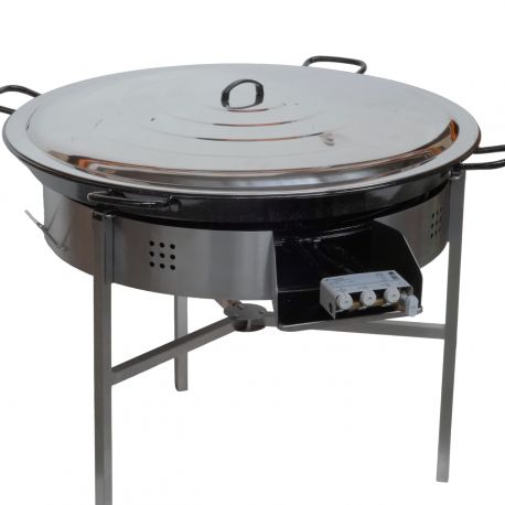 Kit à paella - 120 personnes - Maxi pare-flamme inox - Plat emaillé - thermocouple - couvercle