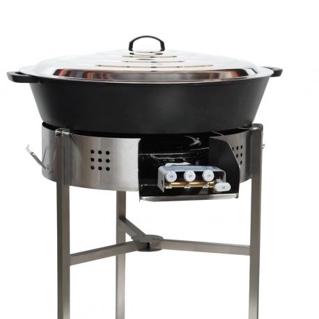 Kit tartiflette - pare flammes 80cm Inox - Plat fonte 80cm sur table - thermocouple pro