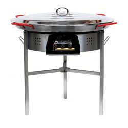 Kit à paella - 50 personnes - Pare-flamme inox - Plat acier - couvercle