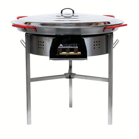 Kit à paella - 50 personnes - Pare-flamme inox - Plat acier - couvercle