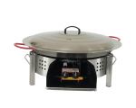 Kit paella thermocouple - Pare-flammes plan de travail 60cm inox - 25 personnes - Plat acier 65cm avec couvercle inox
