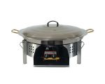Kit paella Surpuissant - Pare-flammes plan de travail 60cm inox - 25 personnes - Plat inox 65cm avec couvercle inox