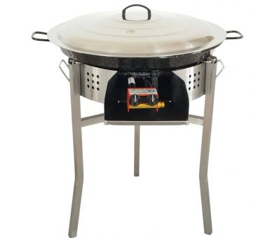 Kit à paella Surpuissant - Pare-flammes 60cm inox - 40 personnes - Plat émaillé avec couvercle inox