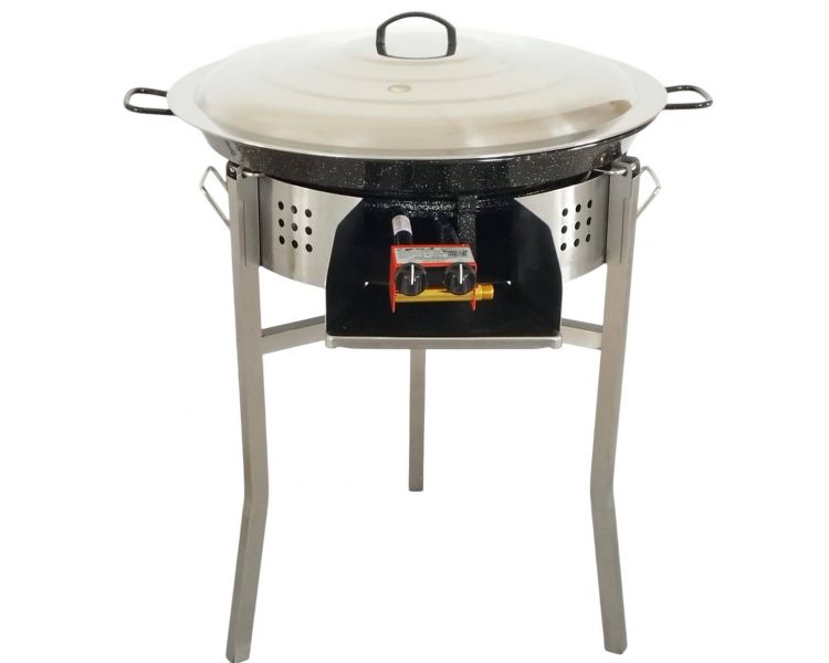 Kit à paella Surpuissant - Pare-flammes 60cm inox - 40 personnes - Plat émaillé avec couvercle inox