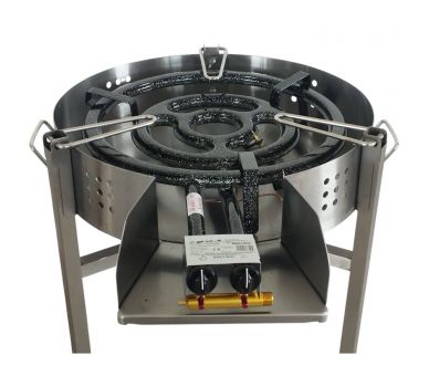 Kit paella thermocouple - Pare-flammes 60cm inox - 25 personnes - Plat inox 65cm avec couvercle inox