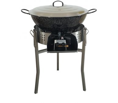 Kit Poêle creuse - pare flammes 45cm inox - 70 personnes - Plat creux émaillé 65cm - Couvercle