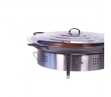 Kit paella Surpuissant - 40 personnes - Pare-flammes plan de travail 70cm inox - Plat pata negra avec couvercle inox