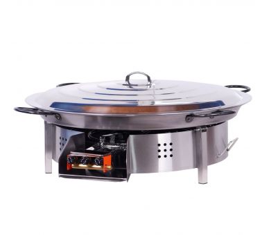 Kit paella Surpuissant - 40 personnes - Pare-flammes plan de travail 70cm inox - Plat pata negra avec couvercle inox