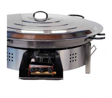 Kit paella Surpuissant - 40 personnes - Pare-flammes plan de travail 70cm inox - Plat pata negra avec couvercle inox