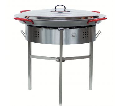 Kit à paella Surpuissant - Pare-flammes 60cm inox - 40 personnes - Plat acier 80cm avec couvercle inox
