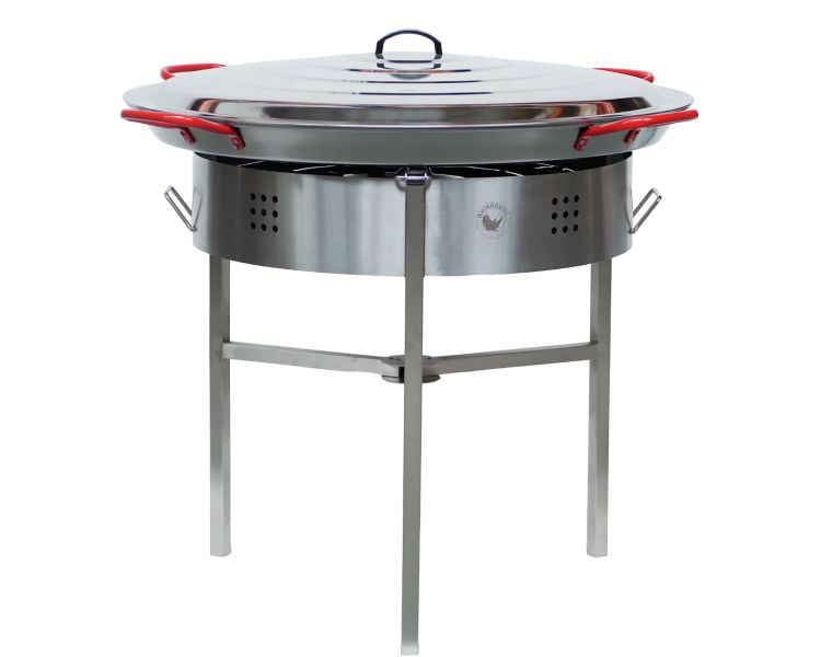 Kit à paella Surpuissant - Pare-flammes 60cm inox - 40 personnes - Plat acier 80cm avec couvercle inox