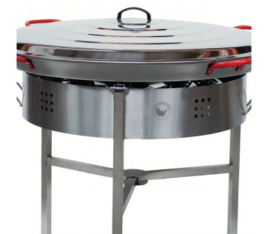 Kit à paella thermocouple - Pare-flammes 60cm inox - 40 personnes - Plat acier 80cm avec couvercle inox