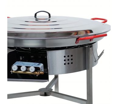 Kit à paella thermocouple - Pare-flammes 60cm inox - 40 personnes - Plat acier 80cm avec couvercle inox