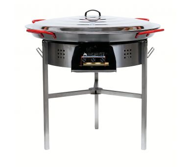 Kit à paella thermocouple - Pare-flammes 60cm inox - 40 personnes - Plat acier 80cm avec couvercle inox