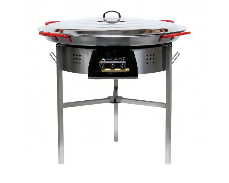 Kit à paella thermocouple - Pare-flammes 60cm inox - 40 personnes - Plat acier 80cm avec couvercle inox