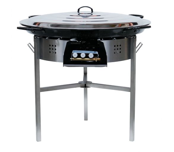 Kit à paella classique - Pare-flammes 60cm inox - 40 personnes - Plat émaillé avec couvercle inox