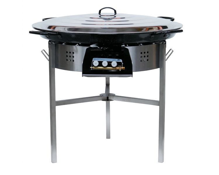 Kit à paella classique - Pare-flammes 60cm inox - 40 personnes - Plat émaillé avec couvercle inox