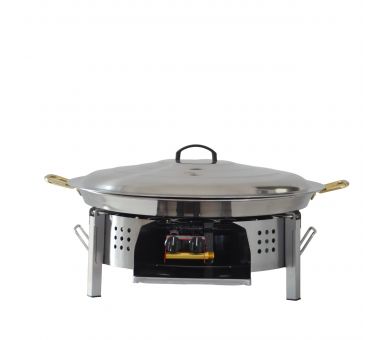 Kit à paella - Pare-flammes plan de travail 45cm inox - 25 personnes - Plat et couvercle inox