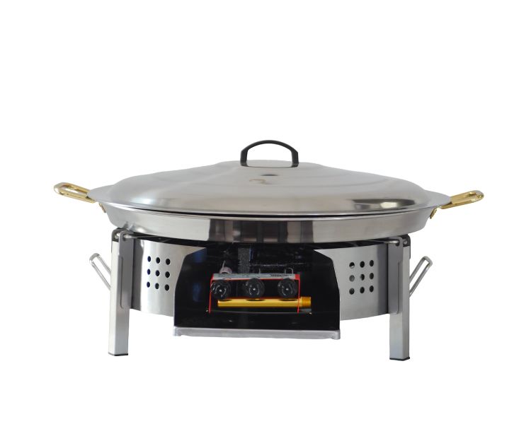 Kit à paella - Pare-flammes plan de travail 45cm inox - 30 personnes - Plat et couvercle inox