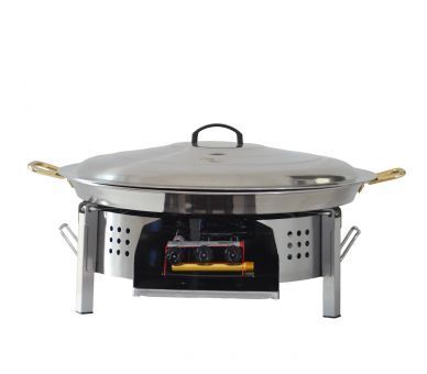 Kit à paella - Pare-flammes plan de travail 45cm inox - 20 personnes - Plat et couvercle inox