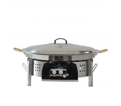 Kit à paella - Pare-flammes plan de travail 45cm inox - 20 personnes - Plat et couvercle inox