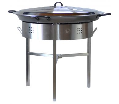Kit à paella Surpuissant - Pare-flammes 60cm inox - 40 personnes - Plat acier 80cm Pata Negra avec couvercle inox