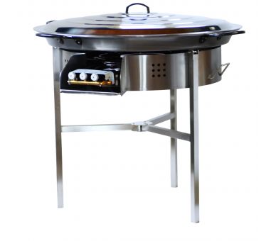 Kit à paella thermocouple - Pare-flammes 60cm inox - 40 personnes - Plat acier 80cm Pata Negra avec couvercle inox