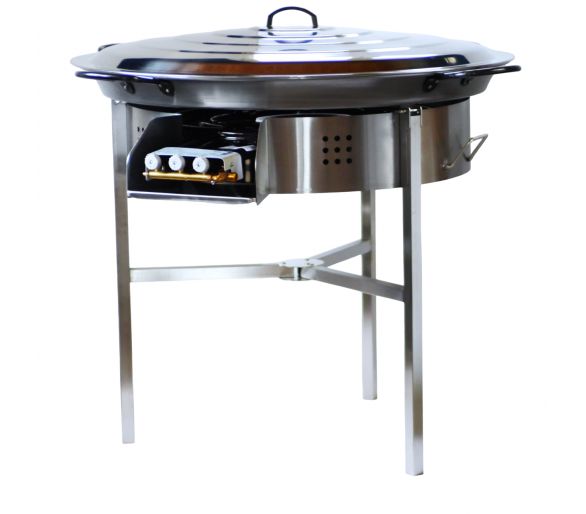 Kit à paella thermocouple - Pare-flammes 60cm inox - 40 personnes - Plat acier 80cm Pata Negra avec couvercle inox