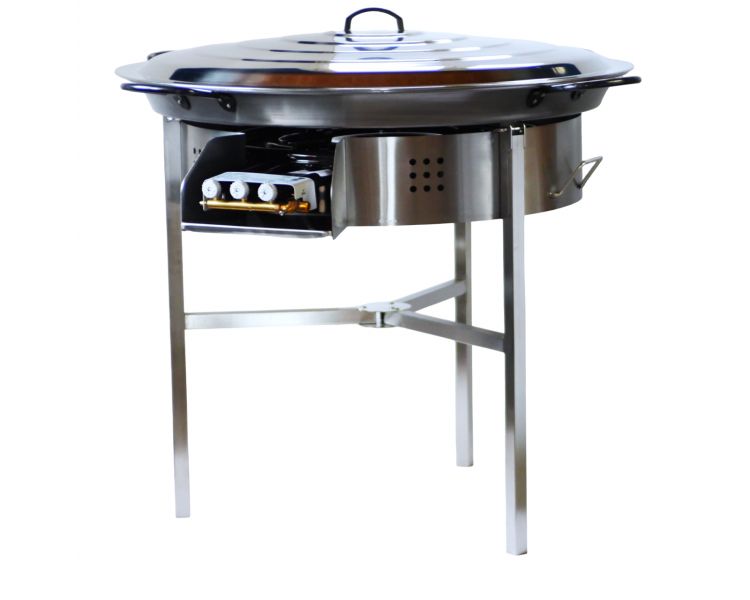 Kit à paella thermocouple - Pare-flammes 60cm inox - 40 personnes - Plat acier 80cm Pata Negra avec couvercle inox
