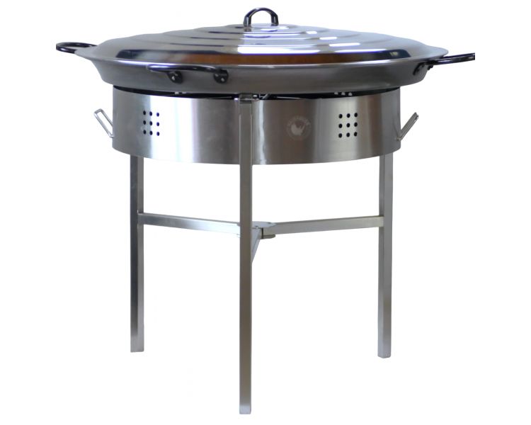 Kit à paella classique - Pare-flammes 60cm inox - 40 personnes - Plat acier 80cm Pata Negra avec couvercle inox