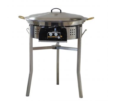 Kit à paella classique - Pare-flammes 60cm inox - 40 personnes - Plat inox avec couvercle inox