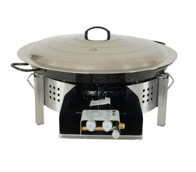 Kit paella Classique - Pare-flammes plan de travail 60cm inox - 30 personnes - Plat émaillé 70cm avec couvercle inox