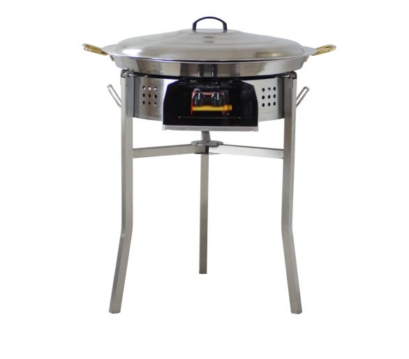 Kit paella Thermocouple - 40 personnes - Pare-flammes inox 70cm - Plat Inox 80cm et couvercle inox