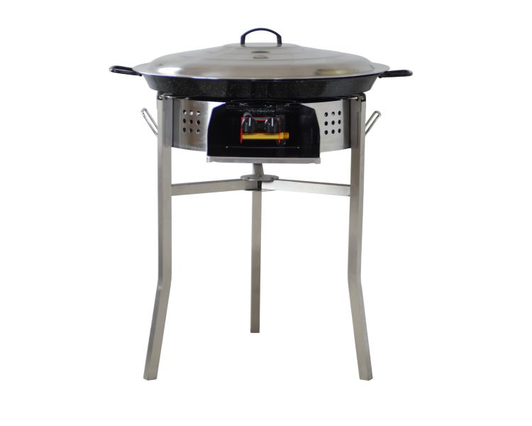 Kit paella Thermocouple - 40 personnes - Pare-flammes 70cm inox - Plat émaillé avec couvercle inox